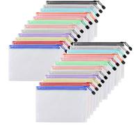 YOUNTHYE 36PCS A5 Plastic Wallet, Document Wallet Plastic Wallets A5 Zip Lock Bag, Zip Folders Mesh Zipper Pouch Bags for Home School Office Supplies, Travel Accessories(12 Colors)