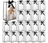 YOUNTHYE 40Pcs Clear Gift Bags with Ribbon, 26x18x8CM PVC Gift Bag with Handle, Transparent Party Bags for Christmas Birthday Baby Shower Wedding Easter