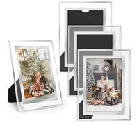 YOUNTHYE 4Pack Picture Frames 6x4, Glass Photo Frames Silver Mirrored Glass Frame Picture Frame for Tabletop Display Horizontally or Vertically, Home School office Decoration