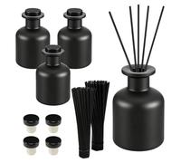 YOUNTHYE 4PCS Reed Diffuser Bottles, 150ml/5oz Black Diffuser Bottles Empty Glass Refillable Fragrance Jar with 24 Rattan Sticks, for Essential Oils, Aromatherapy