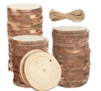 YOUNTHYE 60PCS Wood Slices, 7-8cm Small Wooden Discs with Holes, Unfinished Natural Log Slices for Crafts, Wooden Circles with Bark for Wedding Decorations Christmas Ornaments