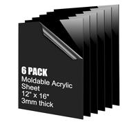 YOUNTHYE 6Pack Acrylic Sheets, A3 Black Acrylic Sheet 2mm Perspex Sheet with Protective Paper, Large Gloss Plastic Panel for Craft Cutting Painting Photography