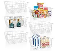 YOUNTHYE 6Pack Wire Baskets, 28x22x11CM White Wire Storage Baskets with Handle, Metal Pantry Storage Freezer Storage Organizer Bins for Shelf, Cabinets, Bathroom, Closets