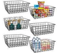 YOUNTHYE 6Pack Wire Storage Baskets, 28x22x11CM Pantry Organizers and Storage Black Wire Basket with Handle, Freezer Storage Organiser for Shelf, Cabinets, Bathroom, Closets