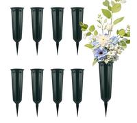 YOUNTHYE 8Pcs Grave Flower Pots with Spike, Plastic Memorial Vases for Graves, Grave Flower Holders and Base, Cemetery Vases Graveside Yard Lawn Garden Decoration (Green)
