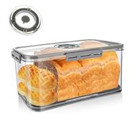 YOUNTHYE Bread Bin Airtight Bread Box, Plastic Bread Bins for Kitchen Small Bread Storage Containers with Lid and Air Valve, Time Recording Bread Box Grey Bread Bin for Bun Bagel Sandwich