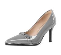 Younton Women's High Heel Pumps Stiletto Heel Pumps for Women Pointed Toe Heels Elegant Classic 3.5 Inch Beaded Pumps, Patent Grey, 6 UK