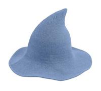 YouNuo Witch Hat for Women, Classic Halloween Knitted Wool Wizard Hat,Wide Brim Pointed Witches Cap for Party Cosplay Costume, Lake Blue, One Size (Fits Most)