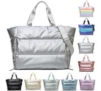 YouNuo Women Large Puffer Purse Tote Bags Puffy, Silver, Silver, L