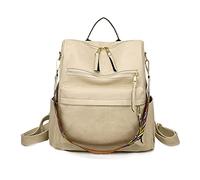 YOUNXSL Women Backpack Purse Fashion Leather Designer Ladies Rucksack Convertible Travel Shoulder Bag with Colorful Strap(Off White)