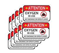 YOUOK Oxygen in Use Warning Sign, No Smoking No Open Flames, Red, 3x5 Inch, Vinyl, Self-Adhesive, Safety/Warning, 10 Pack