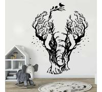 YOUOUSI African Woodland Forest wall Stickers, Zoo Elephant Abstract Tree Flying Bird wall Stickers, playroom Children's Room Art Decals