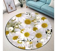 YOUOUSI Flower daisy pattern round rug suitable for living room bedroom decoration, children's area rug non-slip mat