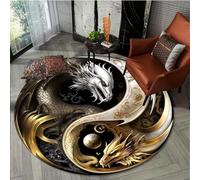 YOUOUSI Yin Yang Dragon Pattern Soft Area Rug for Home Decoration Non-slip Porch Mat Round Carpet Bathroom Mat