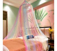 YOUOUYEN Princess Rainbow Bed Canopy with Stars Glow In The Dark, Eimilaly Bed Canopy for Girls Room Decor or Unicorn Theme Party,bed canopy for girls with lights (A)