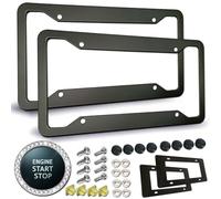 YoUoY Matte Black License Plate Frames- Rustproof Aluminum Metal Car Tag Cover, 2 Pack Front Rear Slim Holder with Mounting Black Aluminum Frame Holes Carbon Fiber 2 Holes