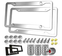YoUoY Stainless Steel License Plate Frame- 2 Pack License Plate Holder, with Screws, Chrome Caps, Heavy Duty Rustproof Metal Front Rear Car Tag Cover