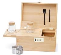 Youpehom Large bamboo box, locked storage decorative box with combination lock, wooden lock box with lid, wooden locked storage box with removable tray and jars