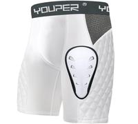 Youper Adult Elite Compression Padded Sliding Shorts w/Soft Athletic Cup for Baseball, Football (White, Medium)