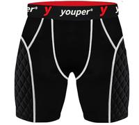 Youper Boys Youth Elite Compression Sliding Shorts - Padded Slider Shorts with Soft Protective Athletic Cup for Baseball, Softball, Football, Lacrosse, MMA (Black Red (No Cup), Large)