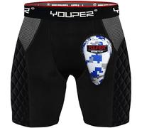 Youper Boys Youth Elite Compression Sliding Shorts - Padded Slider Shorts with Soft Protective Athletic Cup for Baseball, Softball, Lacrosse, MMA (Black, Youth - Large)