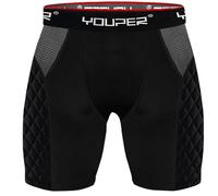 Youper Boys Youth Elite Compression Sliding Shorts - Padded Slider Shorts with Soft Protective Athletic Cup for Baseball, Softball, Football, Lacrosse, MMA (Black (No Cup), Large)