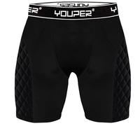Youper Boys Youth Elite Compression Sliding Shorts - Padded Slider Shorts with Soft Protective Athletic Cup for Baseball, Softball, Football, Lacrosse, MMA, Black/White, Large