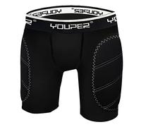 Youper Boys Youth Padded Sliding Shorts with Cup Pocket for Baseball, Football, Lacrosse, Black White, XS