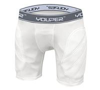Youper Boys Youth Padded Sliding Shorts with Cup Pocket for Baseball, Football, Lacrosse, White Grey, S