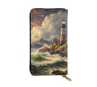 Youpo Coast Wave And Lighthouse Printed Wallet Women,Women Leather Long Clutch Wallet,Large Capacity Zipper Travel Long Purse For Women Girls, Black, One Size, Casual