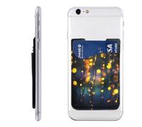 YoupO Colored Lights Printed Phone Card Holder,Leather Phone Wallet Stick On,Card Holder For Back Of Phone,Compatible With Most Of Cell Phone (Iphone,Android), White, One Size