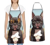 YoupO French Bulldog Dog Cute Print Chef Aprons With Large Pockets Kitchen Apron Waterproof Work Apron for Men Women, White, One size