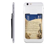 YoupO Music Notes On Old Paper Printed Phone Card Holder,Leather Phone Wallet Stick On,Card Holder For Back Of Phone,Compatible With Most Of Cell Phone (Iphone,Android), White, One Size