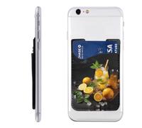 YoupO Orange Lemonade With Mint Printed Phone Card Holder,Leather Phone Wallet Stick On,Card Holder For Back Of Phone,Compatible With Most Of Cell Phone (Iphone,Android), White, One Size