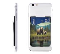 YoupO River Bear Mom Printed Phone Card Holder,Leather Phone Wallet Stick On,Card Holder For Back Of Phone,Compatible With Most Of Cell Phone (Iphone,Android), White, One Size