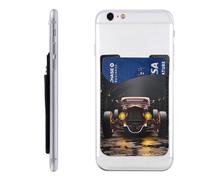 YoupO Rod Car Printed Phone Card Holder,Leather Phone Wallet Stick On,Card Holder For Back Of Phone,Compatible With Most Of Cell Phone (Iphone,Android), White, One Size