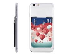 YoupO Romantic Heart Balloon Printed Phone Card Holder,Leather Phone Wallet Stick On,Card Holder For Back Of Phone,Compatible With Most Of Cell Phone (Iphone,Android), White, One Size