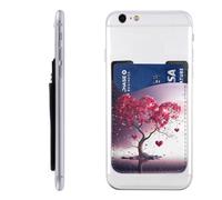 YoupO Romantic Hearts Leaves Tree Printed Phone Card Holder,Leather Phone Wallet Stick On,Card Holder For Back Of Phone,Compatible With Most Of Cell Phone (Iphone,Android), White, One Size