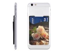 YoupO Romantic Roses Printed Phone Card Holder,Leather Phone Wallet Stick On,Card Holder For Back Of Phone,Compatible With Most Of Cell Phone (Iphone,Android), White, One Size