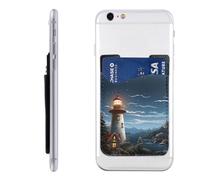 YoupO Santa Claus Lighthouse Printed Phone Card Holder,Leather Phone Wallet Stick On,Card Holder For Back Of Phone,Compatible With Most Of Cell Phone (Iphone,Android), White, One Size