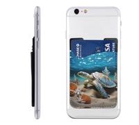 YoupO Sea Conch Shell Starfish Turtle Printed Phone Card Holder,Leather Phone Wallet Stick On,Card Holder For Back Of Phone,Compatible With Most Of Cell Phone (Iphone,Android), White, One Size