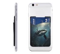 YoupO Sea Underwater Whale Printed Phone Card Holder,Leather Phone Wallet Stick On,Card Holder For Back Of Phone,Compatible With Most Of Cell Phone (Iphone,Android), White, One Size