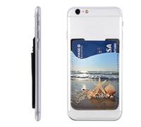 YoupO Seashells On The Beach Printed Phone Card Holder,Leather Phone Wallet Stick On,Card Holder For Back Of Phone,Compatible With Most Of Cell Phone (Iphone,Android), White, One Size