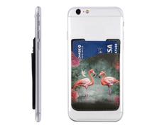 YoupO Two Red Flamingos Printed Phone Card Holder,Leather Phone Wallet Stick On,Card Holder For Back Of Phone,Compatible With Most Of Cell Phone (Iphone,Android), White, One Size