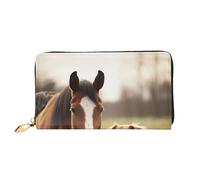 YoupO Wallet Women Long Clutch Wallet Microfiber Leather Zipper Travel Long Purse Collie Dog And Horse Together Printed Mobile Wallet, Black, One Size, Contemporary