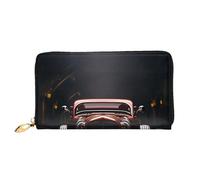 YoupO Wallet Women Long Clutch Wallet Microfiber Leather Zipper Travel Long Purse Rod Car Printed Mobile Wallet, Black, One Size, Contemporary