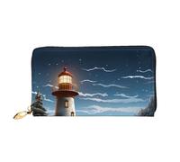 YoupO Wallet Women Long Clutch Wallet Microfiber Leather Zipper Travel Long Purse Santa Claus Lighthouse Printed Mobile Wallet, Black, One Size, Contemporary