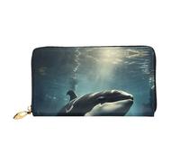 YoupO Wallet Women Long Clutch Wallet Microfiber Leather Zipper Travel Long Purse Sea Underwater Whale Printed Mobile Wallet, Black, One Size, Contemporary