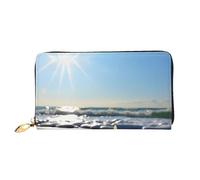YoupO Wallet Women Long Clutch Wallet Microfiber Leather Zipper Travel Long Purse Seashells On The Beach Printed Mobile Wallet, Black, One Size, Contemporary