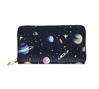 YoupO Wallet Women Long Clutch Wallet Microfiber Leather Zipper Travel Long Purse The Solar Family Printed Mobile Wallet, Black, One Size, Contemporary